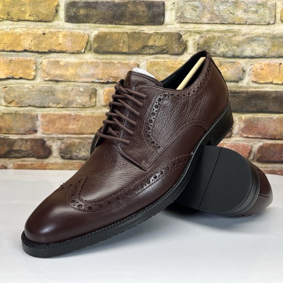 Mens 9.5 - Cole Haan Modern Essential Wingtip Wing Oxford Brown Shoes C39213 - Picture 1 of 7
